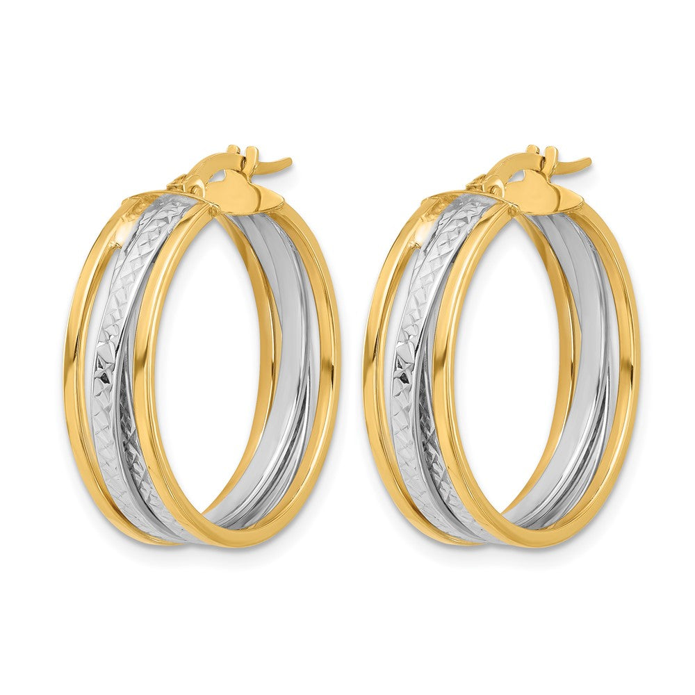 14K Gelb & Rhodium mit Poliert und Diamantiert Creolen
