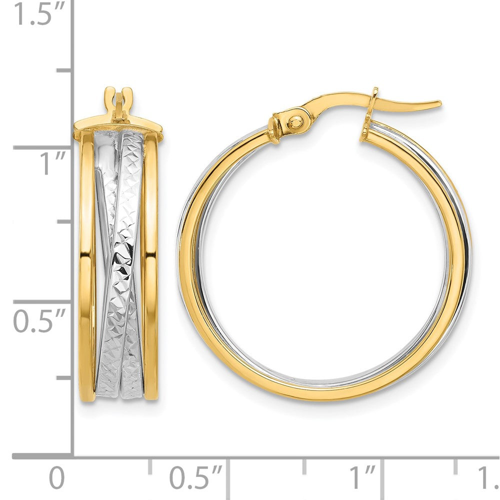 14K Gelb & Rhodium mit Poliert und Diamantiert Creolen