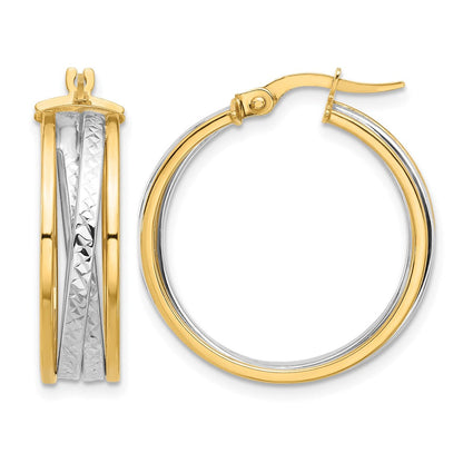 14K Gelb & Rhodium mit Poliert und Diamantiert Creolen