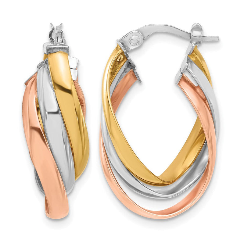 14K Gelb & Rhodium mit Weiß Rhod Roségold Beschichtung Poliert Gedreht Creolen