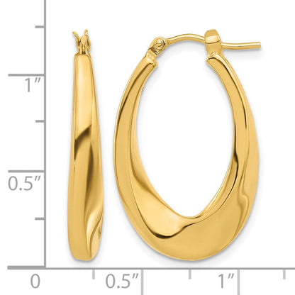 14K Gelbgold Poliert Hohl Oval Gedreht Creolen