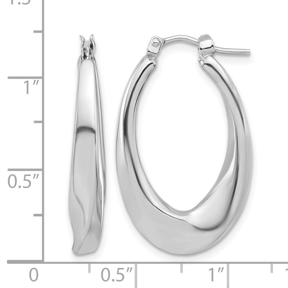 14K Weißgold Poliert Hohl Oval Gedreht Creolen