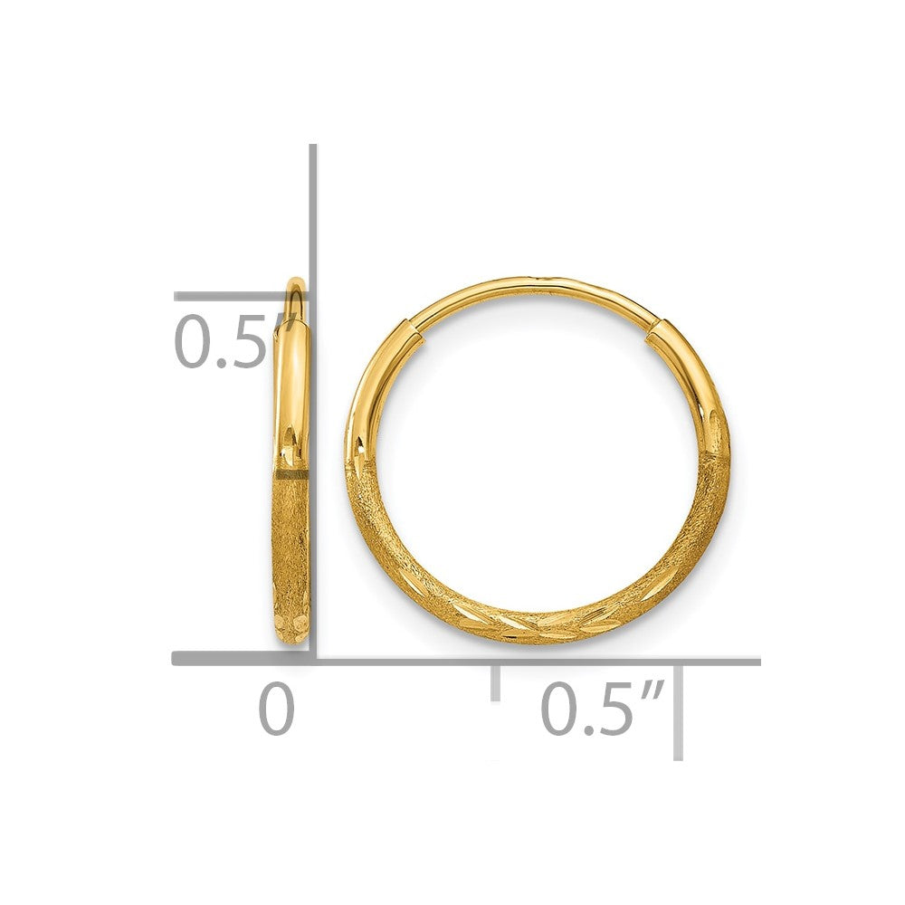 14K Gelbgold 1.0mm Diamantiert Endlos Creole Ohrring