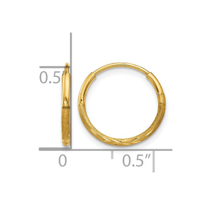 14K Gelbgold 1.0mm Diamantiert Endlos Creole Ohrring