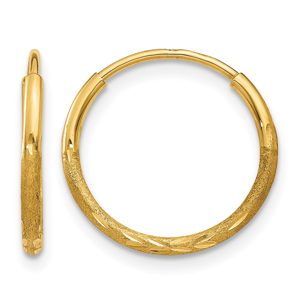 14K Gelbgold 1.0mm Diamantiert Endlos Creole Ohrring