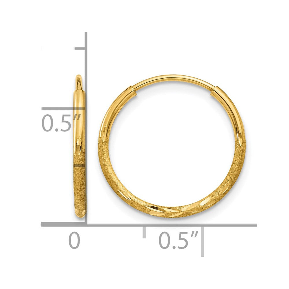 14K Gelbgold 1.0mm Diamantiert Endlos Creole Ohrring