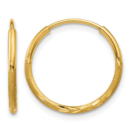 14K Gelbgold 1.0mm Diamantiert Endlos Creole Ohrring