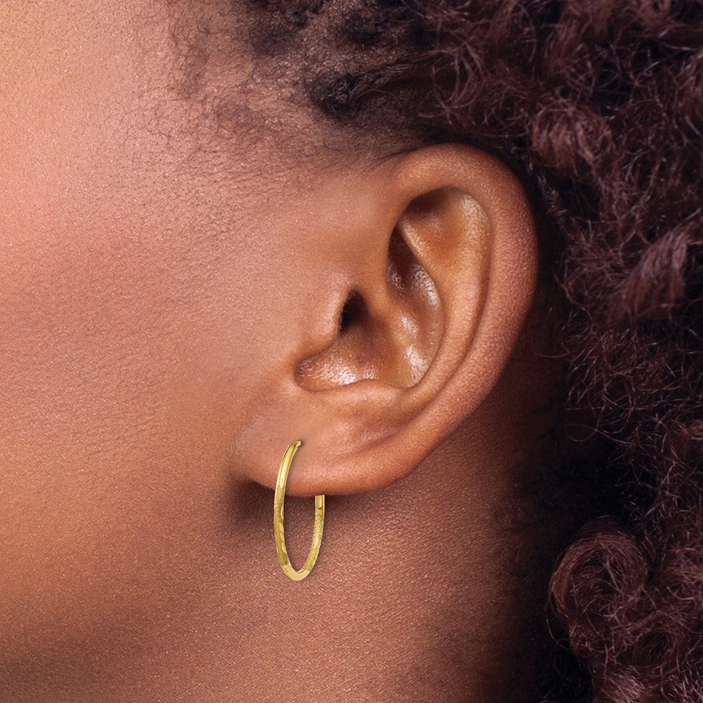 14K Gelbgold 1.0mm Diamantiert Endlos Creole Ohrring