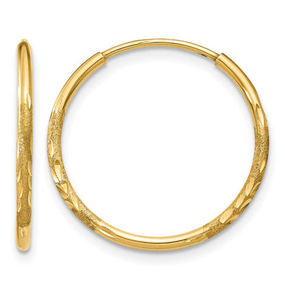 14K Gelbgold 1.0mm Diamantiert Endlos Creole Ohrring