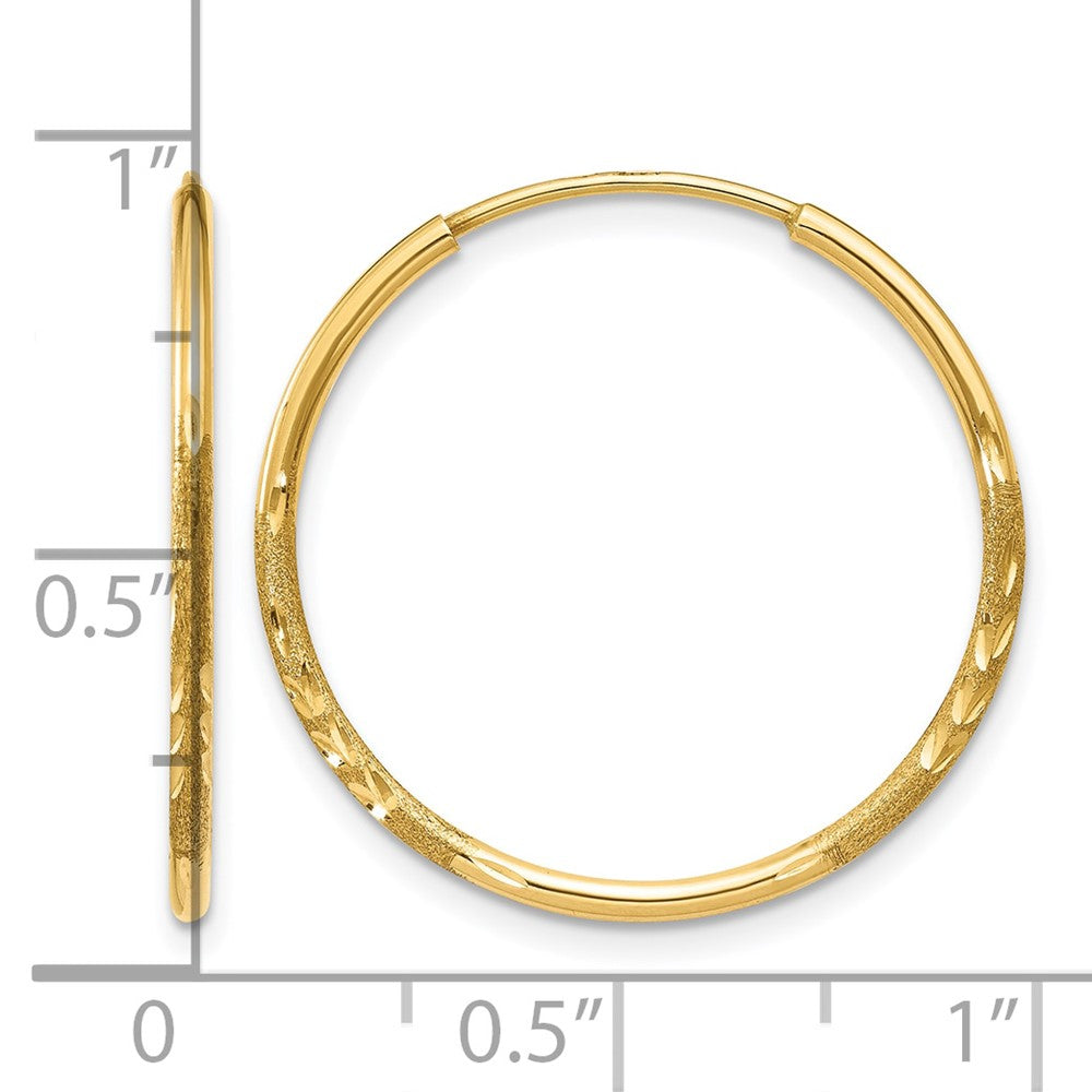 14K Gelbgold 1.0mm Diamantiert Endlos Creole Ohrring