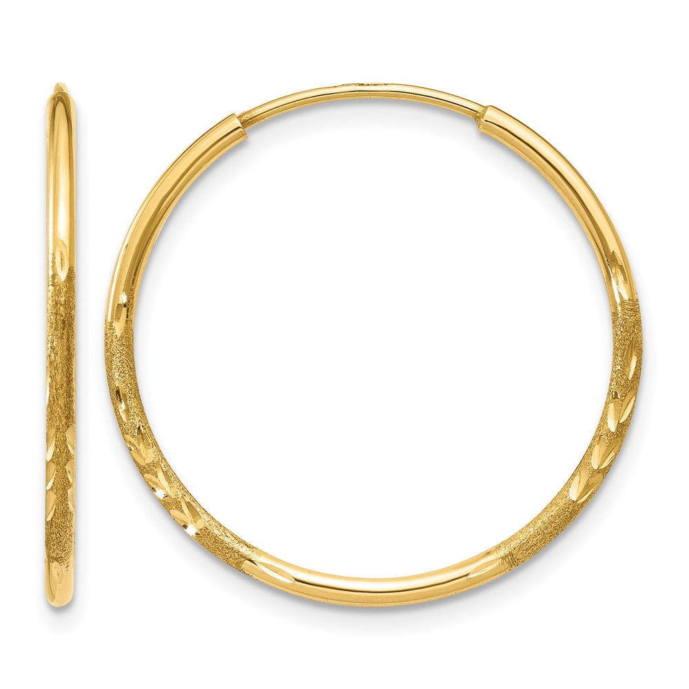 14K Gelbgold 1.0mm Diamantiert Endlos Creole Ohrring