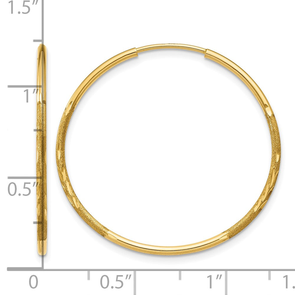 14K Gelbgold 1.0mm Diamantiert Endlos Creole Ohrring