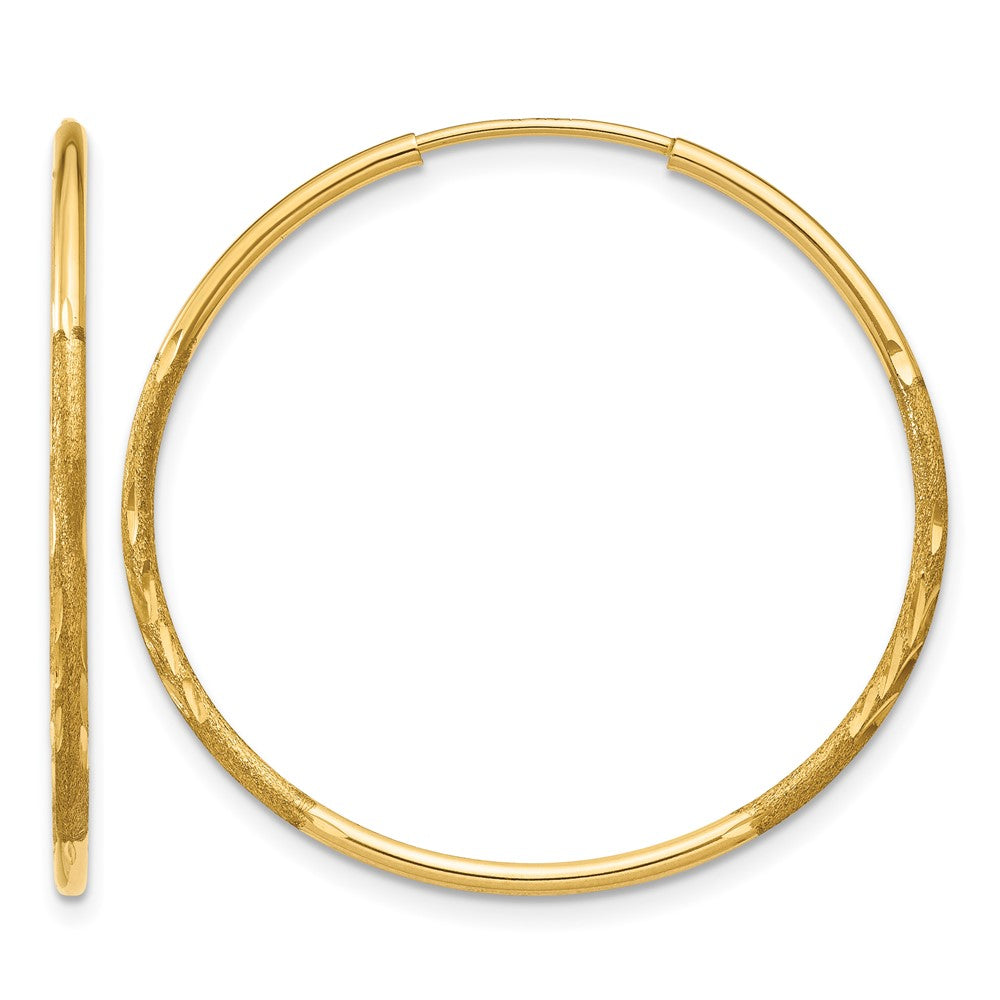 14K Gelbgold 1.0mm Diamantiert Endlos Creole Ohrring
