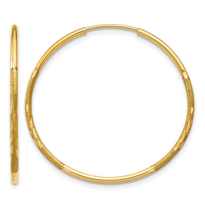 14K Gelbgold 1.0mm Diamantiert Endlos Creole Ohrring