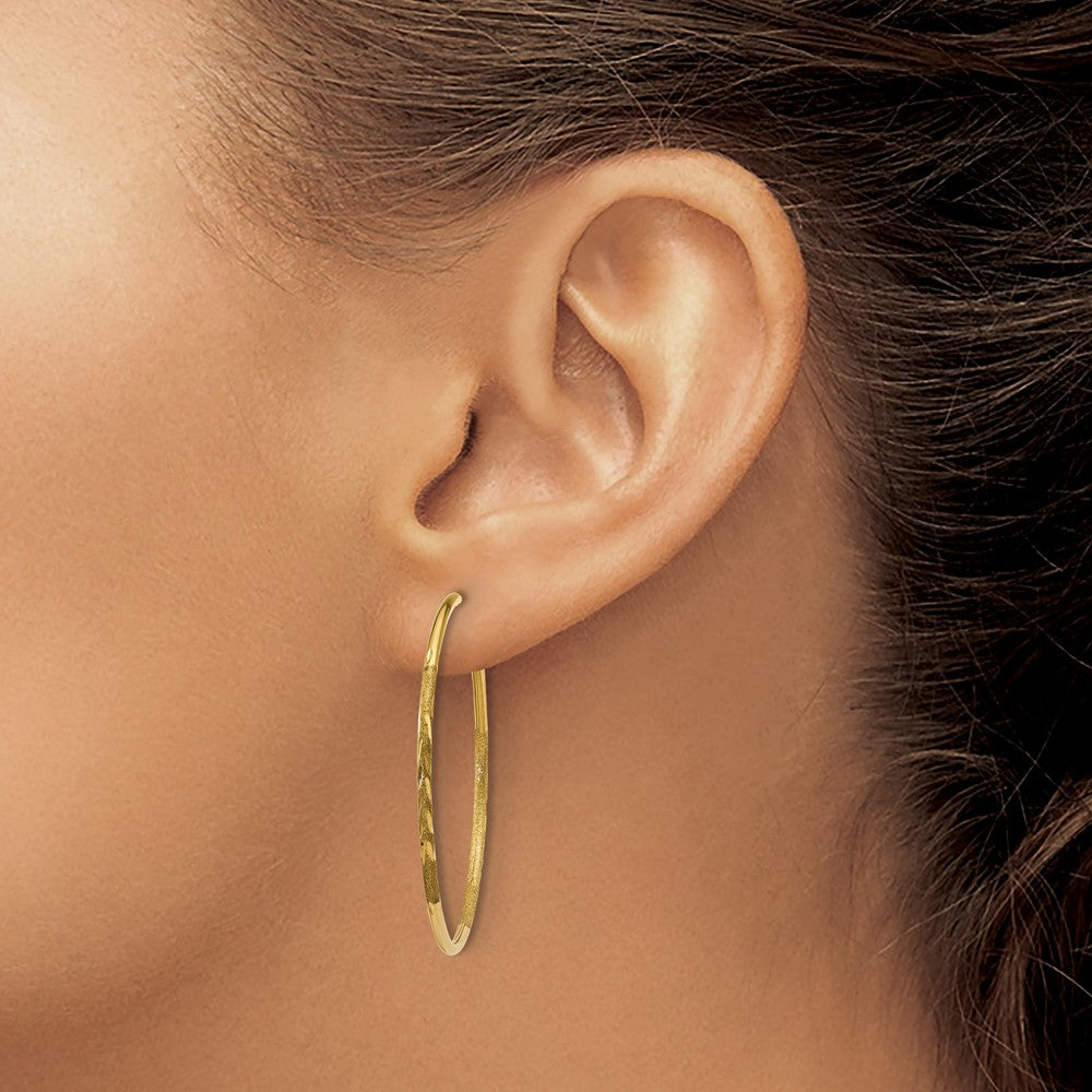 14K Gelbgold 1.0mm Diamantiert Endlos Creole Ohrring