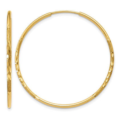 14K Gelbgold 1.0mm Diamantiert Endlos Creole Ohrring