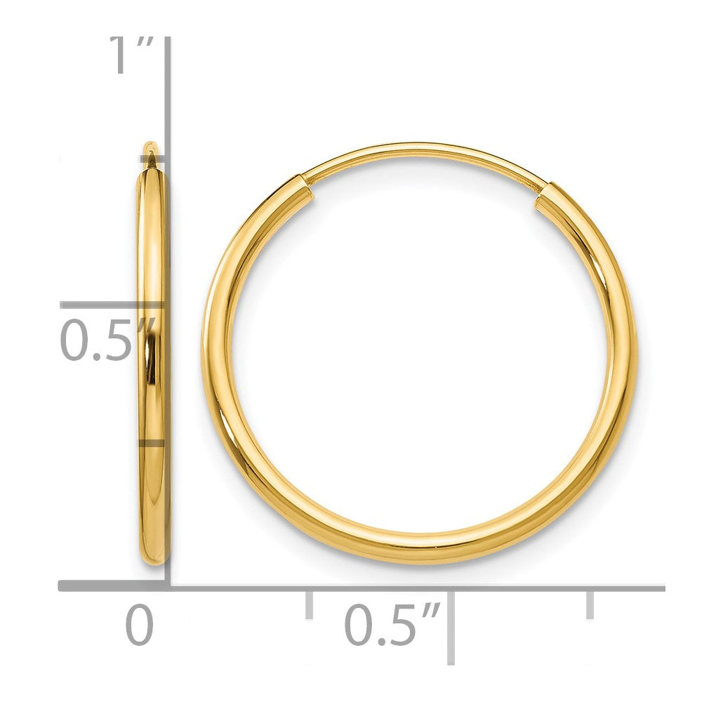 14K Gelbgold 1.2mm Poliert Rund Endlos Creolen