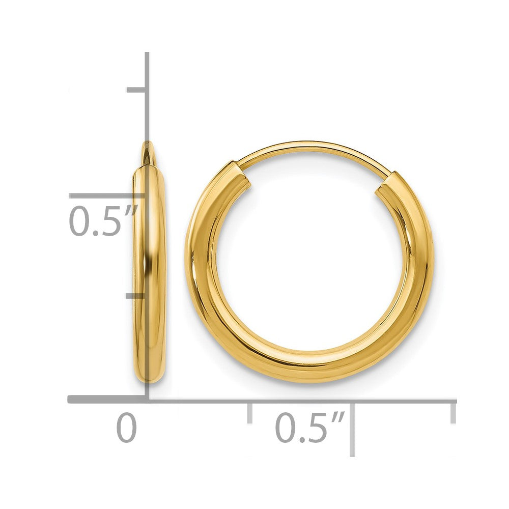 14K Gelbgold Poliert Rund Endlos 2mm Creolen
