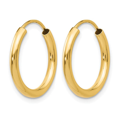 14K Gelbgold Poliert Rund Endlos 2mm Creolen