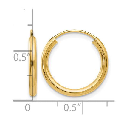 14K Gelbgold Poliert Rund Endlos 2mm Creolen