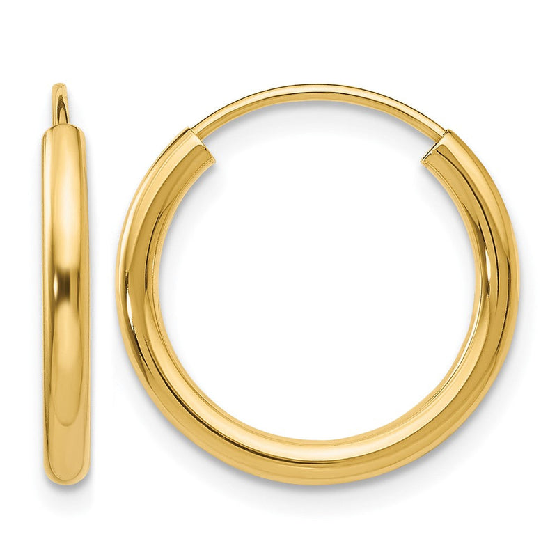14K Gelbgold Poliert Rund Endlos 2mm Creolen
