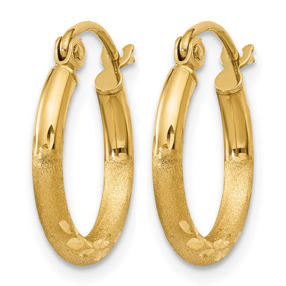 14K Gelbgold Satiniert und Diamantiert 2mm Rund Röhre Creolen