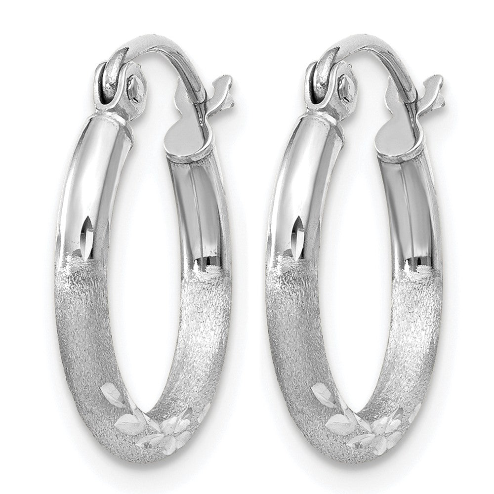 14K Weißgold Satiniert und Diamantiert 2mm Rund Creolen