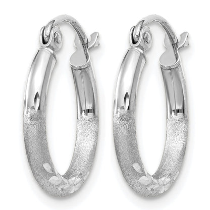 14K Weißgold Satiniert und Diamantiert 2mm Rund Creolen