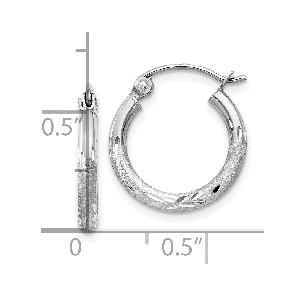 14K Weißgold Satiniert und Diamantiert 2mm Rund Creolen