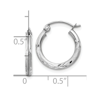 14K Weißgold Satiniert und Diamantiert 2mm Rund Creolen
