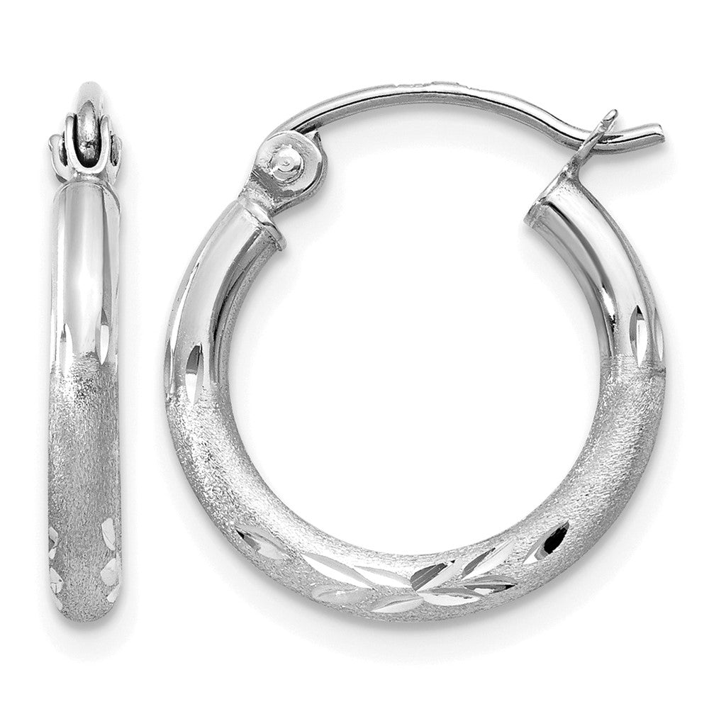 14K Weißgold Satiniert und Diamantiert 2mm Rund Creolen