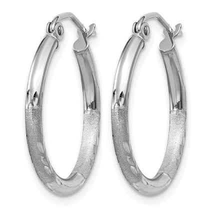 14K Weißgold Satiniert und Diamantiert 2mm Rund Creolen