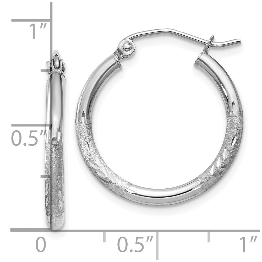 14K Weißgold Satiniert und Diamantiert 2mm Rund Creolen