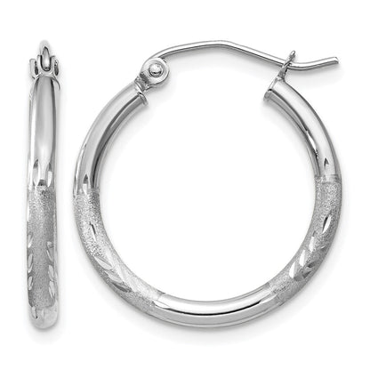 14K Weißgold Satiniert und Diamantiert 2mm Rund Creolen