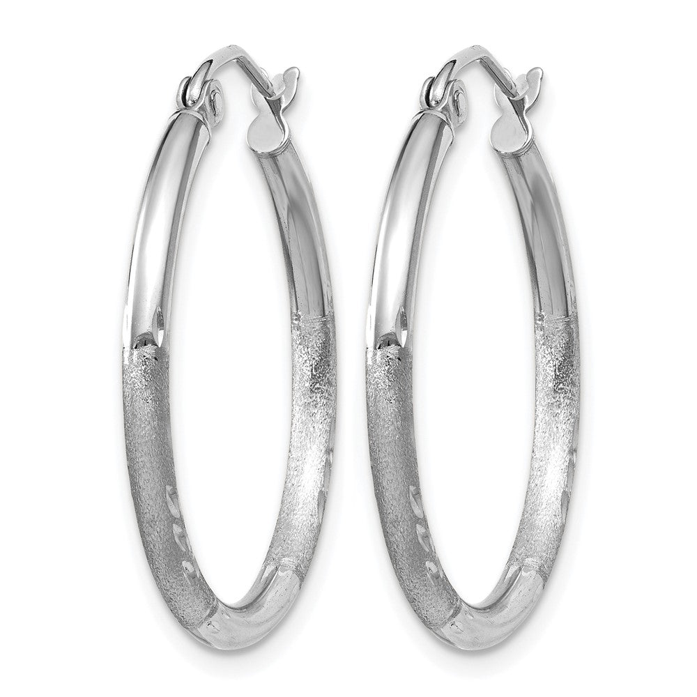 14K Weißgold Satiniert und Diamantiert 2mm Rund Creolen