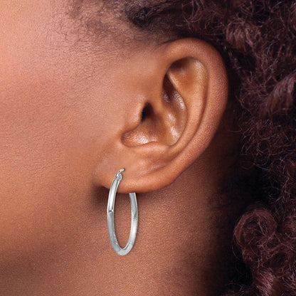14K Weißgold Satiniert und Diamantiert 2mm Rund Creolen