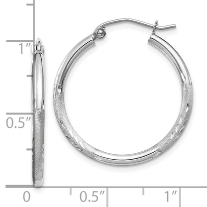 14K Weißgold Satiniert und Diamantiert 2mm Rund Creolen