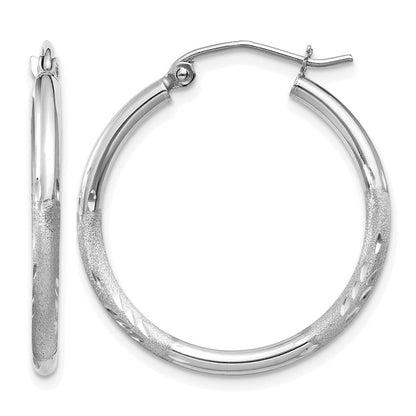 14K Weißgold Satiniert und Diamantiert 2mm Rund Creolen