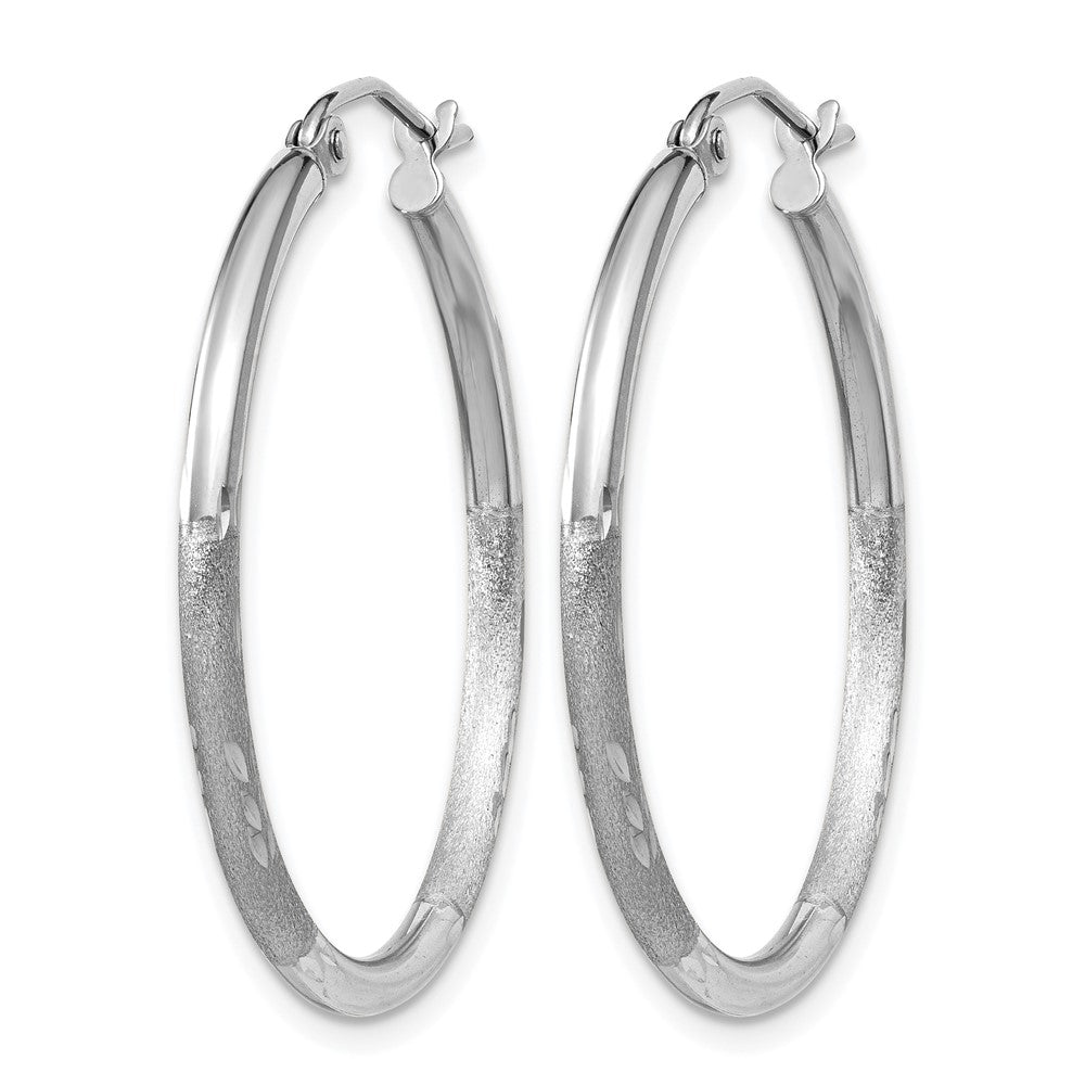 14K Weißgold Satiniert und Diamantiert 2mm Rund Creolen