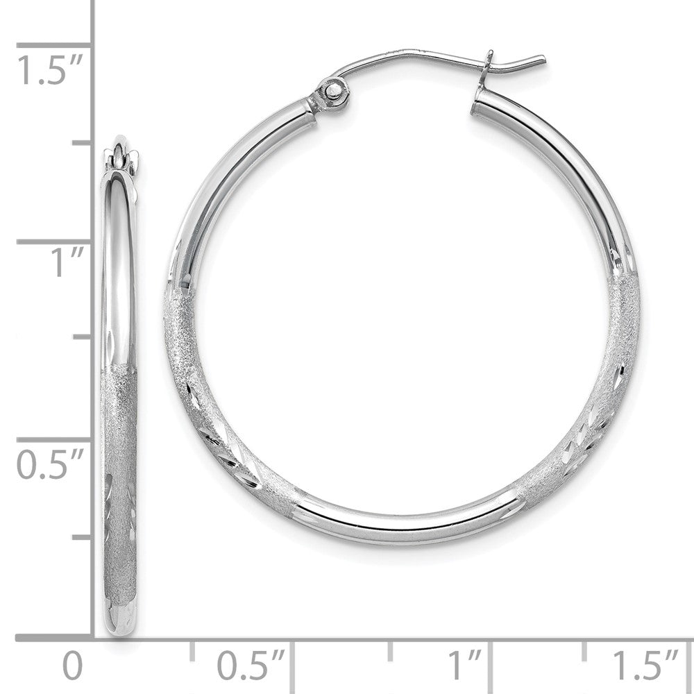 14K Weißgold Satiniert und Diamantiert 2mm Rund Creolen