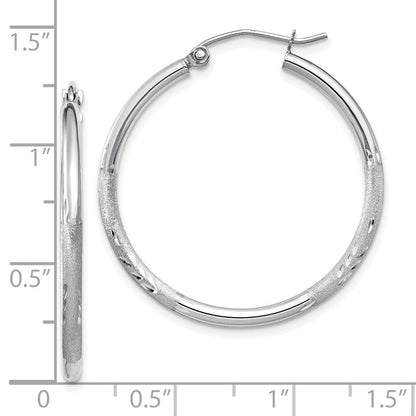 14K Weißgold Satiniert und Diamantiert 2mm Rund Creolen