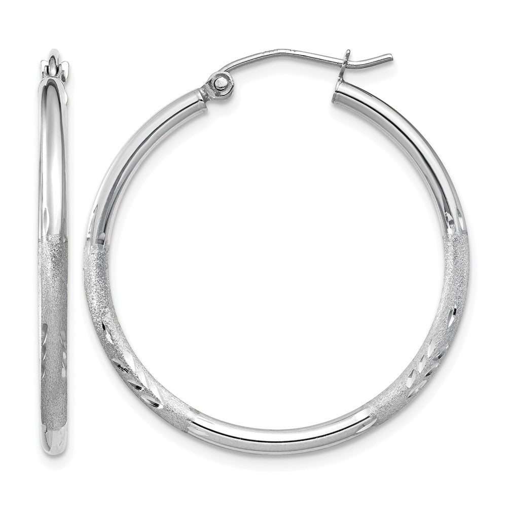 14K Weißgold Satiniert und Diamantiert 2mm Rund Creolen