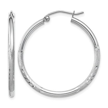 14K Weißgold Satiniert und Diamantiert 2mm Rund Creolen