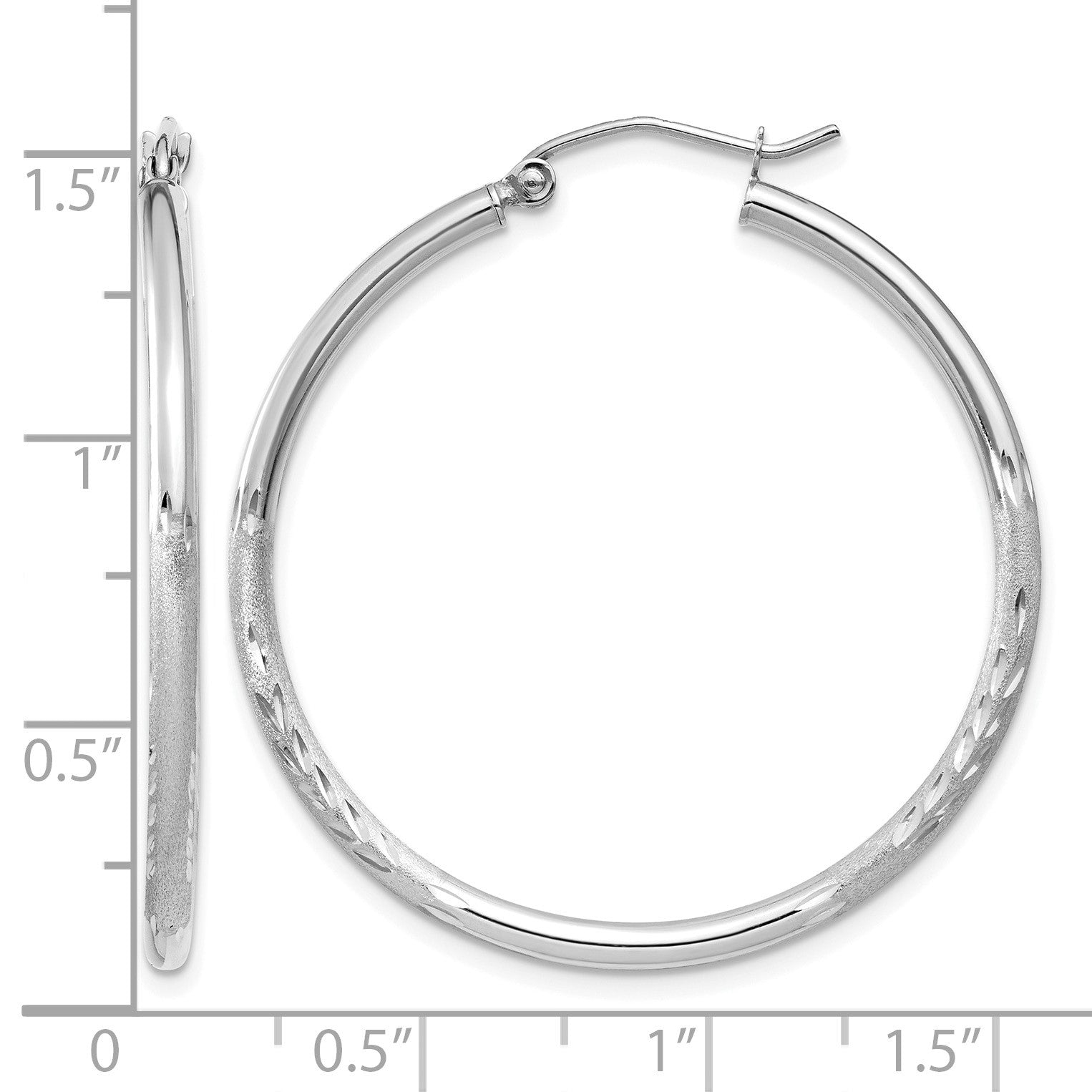 14K Weißgold Satiniert und Diamantiert 2mm Rund Creolen