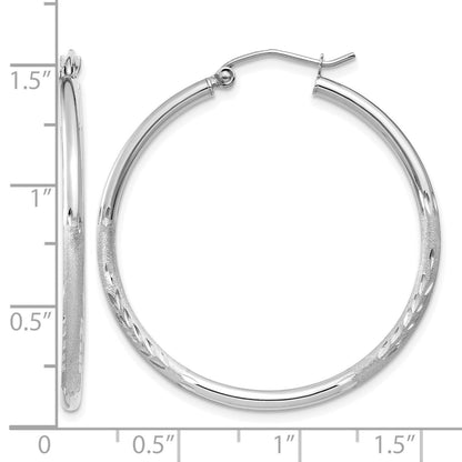 14K Weißgold Satiniert und Diamantiert 2mm Rund Creolen