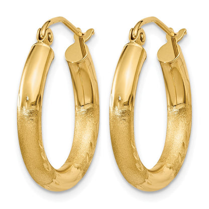 14K Gelbgold Satiniert und Diamantiert 3mm Rund Creolen