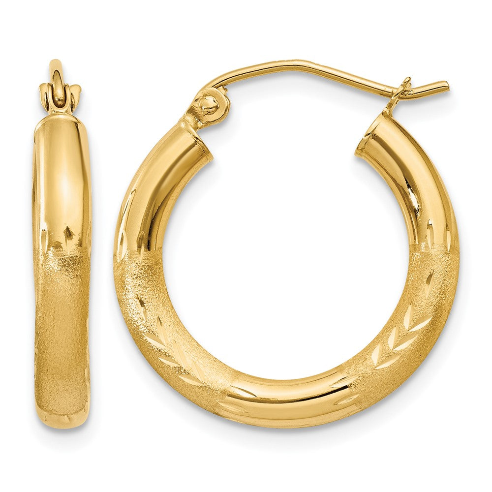 14K Gelbgold Satiniert und Diamantiert 3mm Rund Creolen
