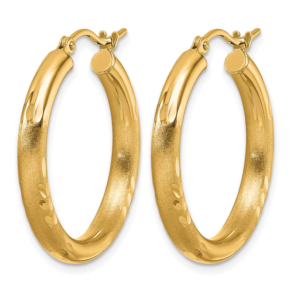 14K Gelbgold Satiniert und Diamantiert 3mm Rund Creolen