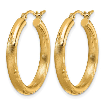 14K Gelbgold Satiniert und Diamantiert 3mm Rund Creolen