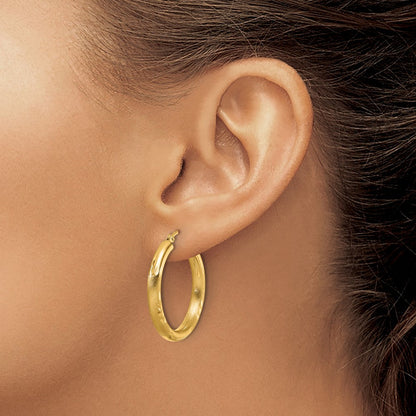 14K Gelbgold Satiniert und Diamantiert 3mm Rund Creolen